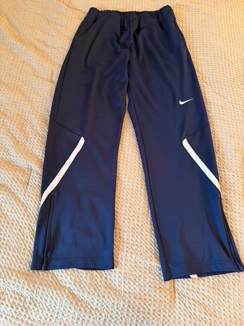 Nike Dri-Fit Navy Sweatpants with White Stripe Accents